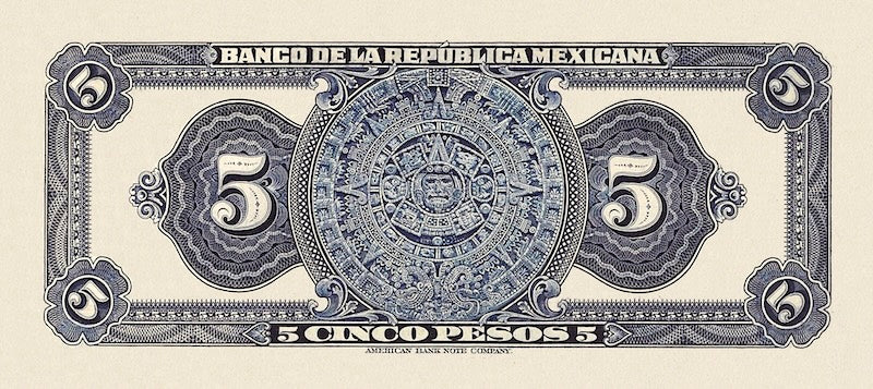 Mexico banknote, Banco de la Republica Mexicana, 5 Pesos, 1918, Pick P-11, UNC