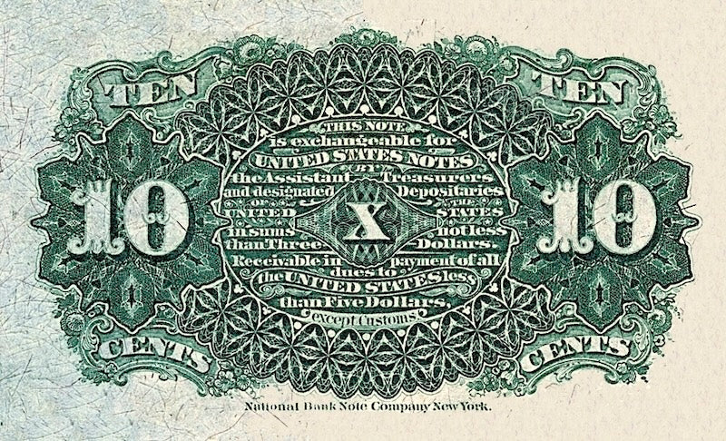 United States Fractional Currency Fourth Issue banknote, 10 Cents, 1863 (Fourth Issue), Pick P-115, UNC