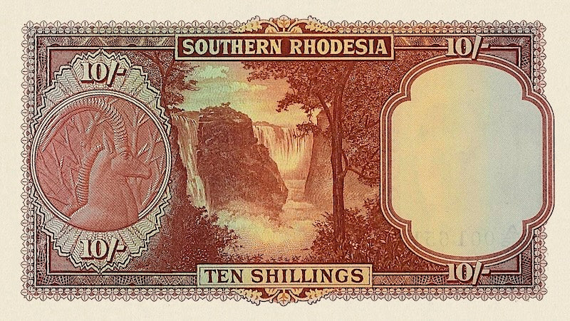 Southern Rhodesia banknotes, Queen Elizabeth II, 10 shillings, 1952, Pick P-12, UNC