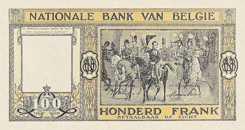 Belgium banknotes, Banque Nationale de Belgique, 100 Francs, 1944, Pick P-126, UNC