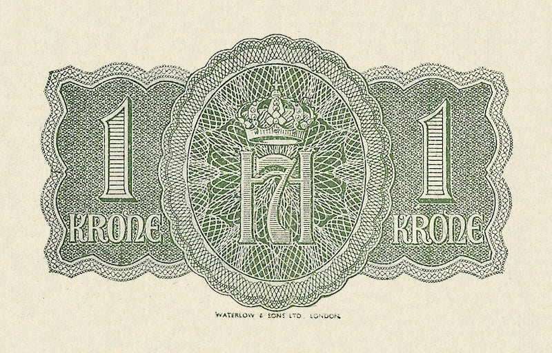 Norway (Government in Exile) banknotes, Krigsseddel, 1 Kroner, 1942, Pick P-17, UNC