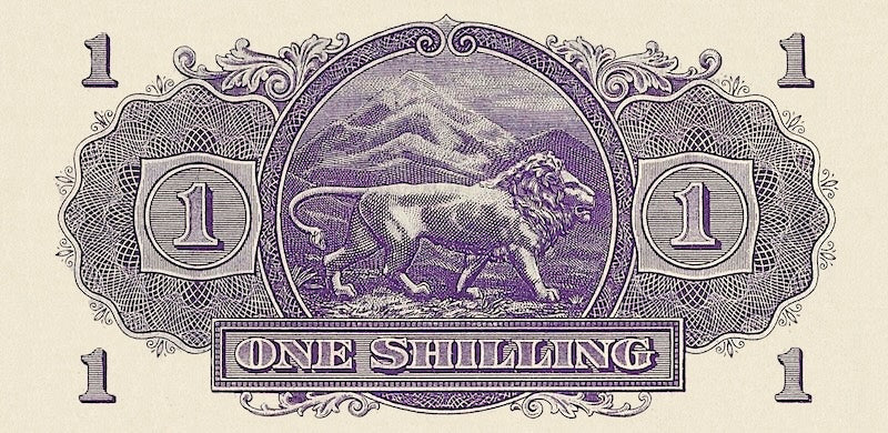 British East Africa banknotes, King George VI, 1 Shilling, 1938, Pick P-27, UNC