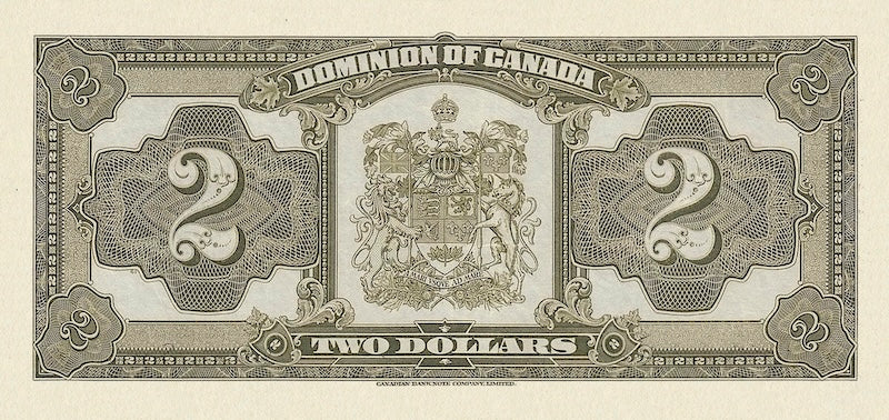 Dominion of Canada banknote, $2 Dollars, 1923, Pick P-34, UNC