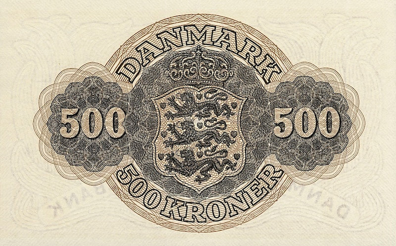Denmark banknotes, Danmarks Nationalbank, 500 Kroner, 1937, Pick P-41 UNC