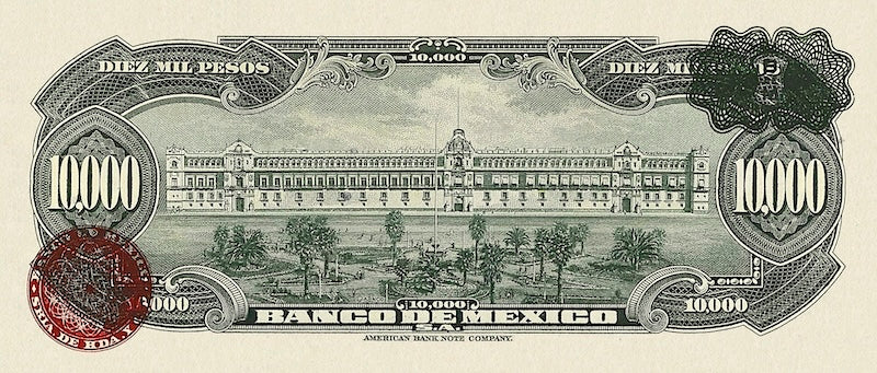 Mexico banknote, El Banco de Mexico, 10000 Pesos, Year 1943, Pick P-45, UNC