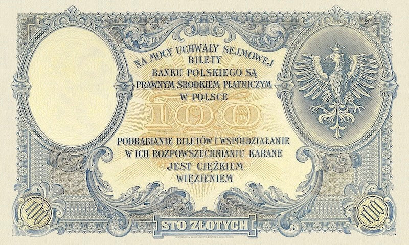 Poland banknotes, Bank Polski, 100 Zlotych, 1919, Pick P-57, UNC