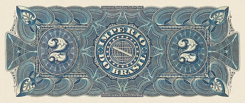 Brazil banknotes, Imperio do Brasil, Dom Pedro II, 2 Mil Reis, 1868 (Estampa 6), Pick P-A251, UNC