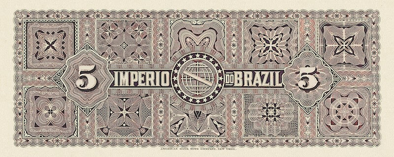 Brazil banknote, Imperio do Brasil, Dom Pedro II, 5 Mil Reis, 1888 (Estampa 9), Pick P-A264, UNC