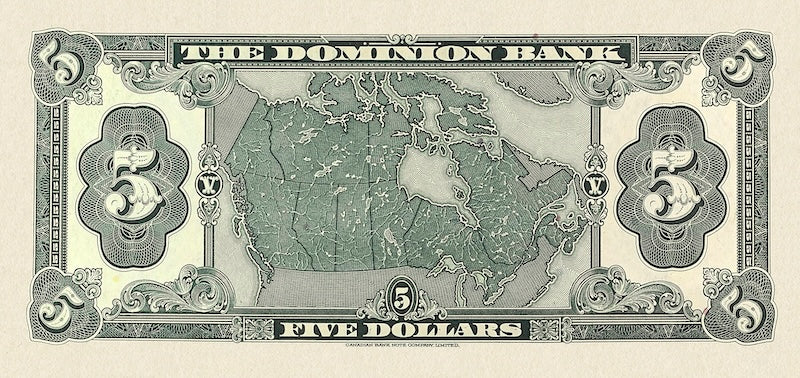 Canada banknotes, The Dominion Bank, $5 Dollars, 1931, Pick P-S1028, UNC