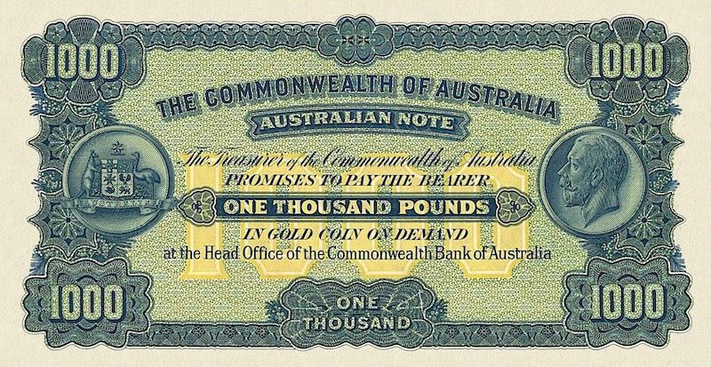Australia banknotes, Commonwealth Treasury, £1000 Pounds, unissued 1924, Pick P-NL, UNC