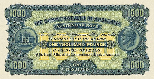 Australia banknotes, Commonwealth Treasury, £1000 Pounds, unissued 1924, Pick P-NL, UNC
