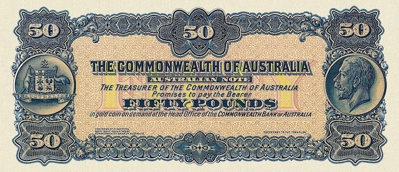 Australia banknotes, Commonwealth Treasury, £50 Pounds, unissued 1924, Pick P-NL, UNC