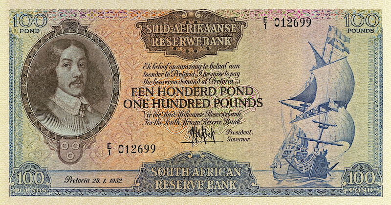 South Africa banknotes, 100 Pounds, Year 1948, Pick P-100, UNC
