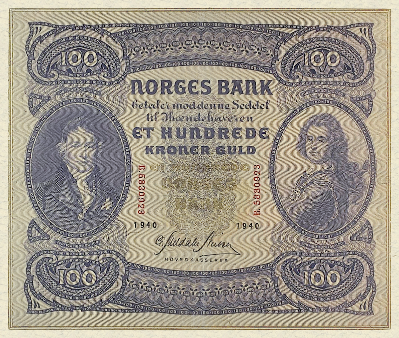 Norway banknotes, Norges Bank, 100 Kroner, 1940, Pick P-10, UNC