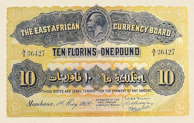 British East Africa banknotes, King George V, 10 Florins, 1920, Pick P-10, UNC