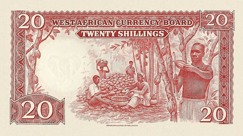 British West Africa banknotes, 20 Shillings, 1953, Pick P-10, UNC