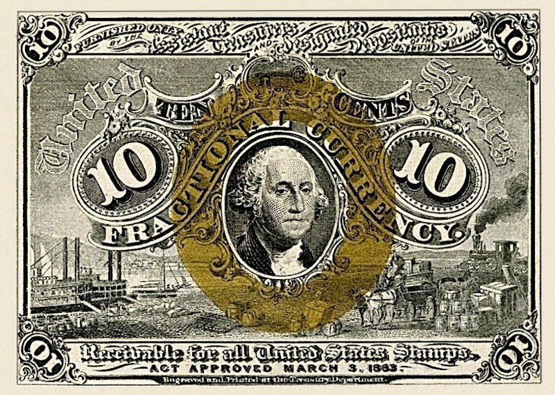 United States Fractional Currency banknote, 10 Cents, 1863, Pick P-102, UNC