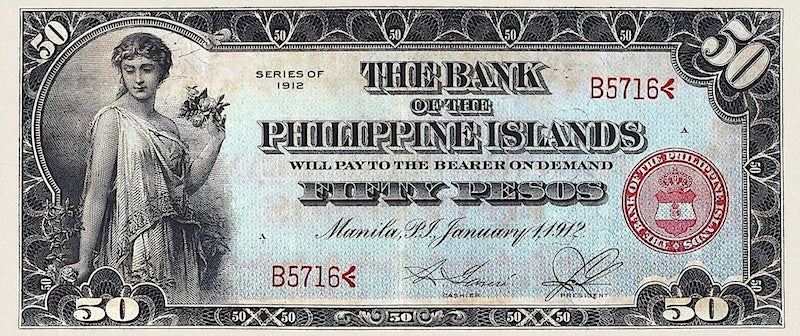 Philippine Islands banknote, 50 Pesos, 1912, Pick P-10, UNC