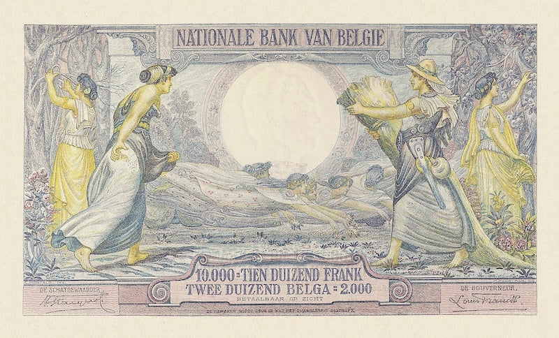 Belgium banknote, Banque Nationale de Belgique, 10000 Francs (2000 Belgas), 1929, Pick P-105, UNC