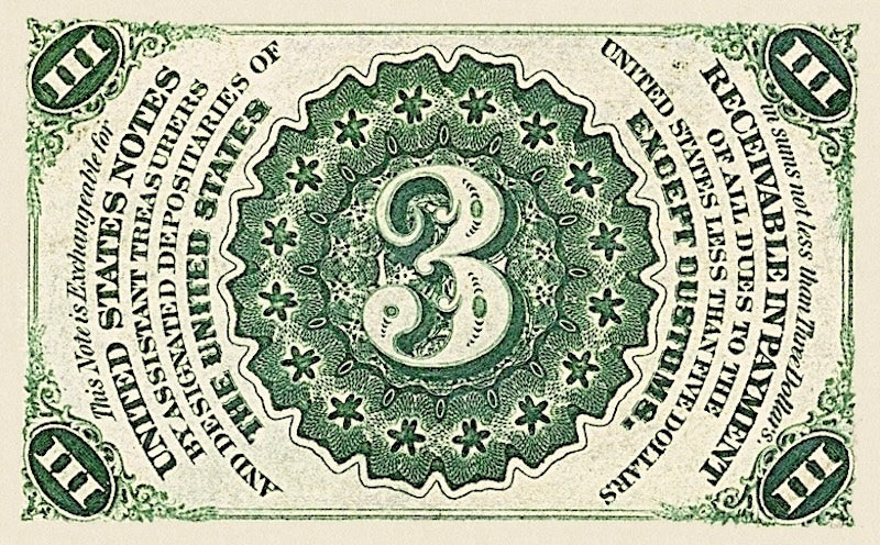 United States Fractional Currency Third Issue banknote, 3 Cents, 1863 (Third Issue), Pick P-105, UNC