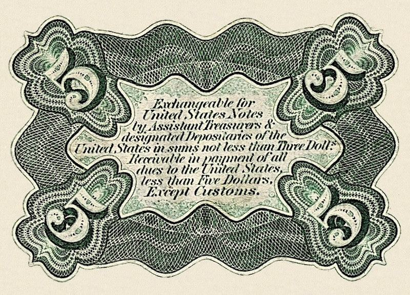 United States Fractional Currency Third Issue banknote, 5 Cents, 1863 (Third Issue), Pick P-107, UNC