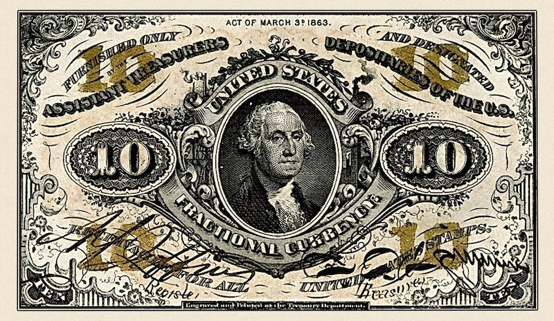 United States Fractional Currency Third Issue banknote, 10 Cents, 1863 (Third Issue), Pick P-108, UNC