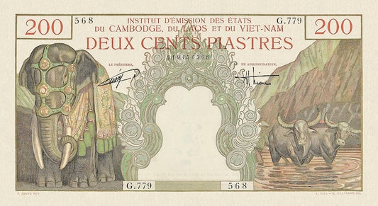French Indochina banknotes, Vietnam, Viện Phát hành, 200 Piastres, 1953, Pick P-109, UNC