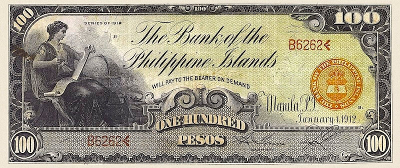 Philippine Islands banknote, 100 Pesos, 1912, Pick P-11, UNC