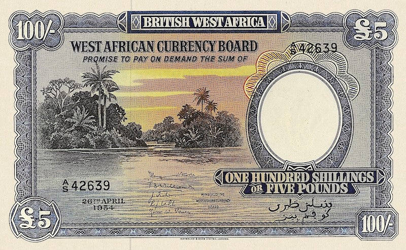 British West Africa banknotes, 100 Shillings, 1953, Pick P-11, UNC