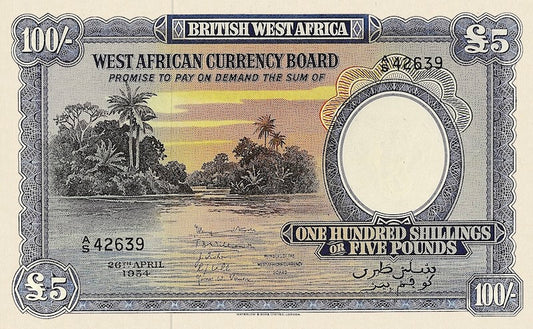 British West Africa banknotes, 100 Shillings, 1953, Pick P-11, UNC