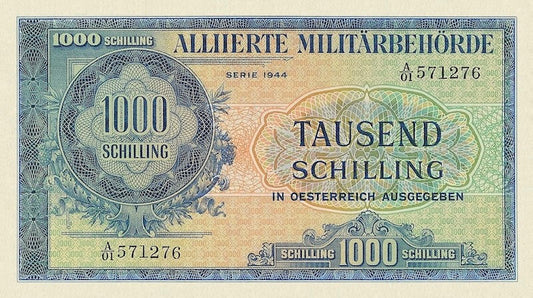 Austria banknote, Allied Military Occupation, 1000 Schilling, 1944, Pick P-111, UNC