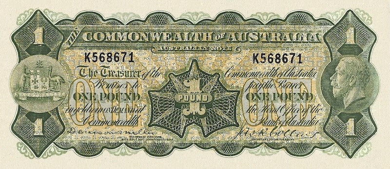 Australia banknotes, King George V, Commonwealth Bank, £1 Pound, 1923, Pick P-11, UNC