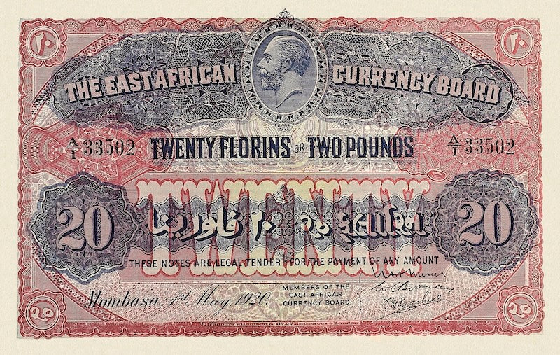 British East Africa banknotes, King George V, 20 Florins, 1920, Pick P-11, UNC