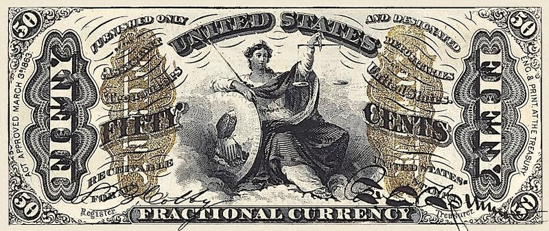 United States Fractional Currency Third Issue banknote, 50 Cents, 1863 (Third Issue), Pick P-114, UNC