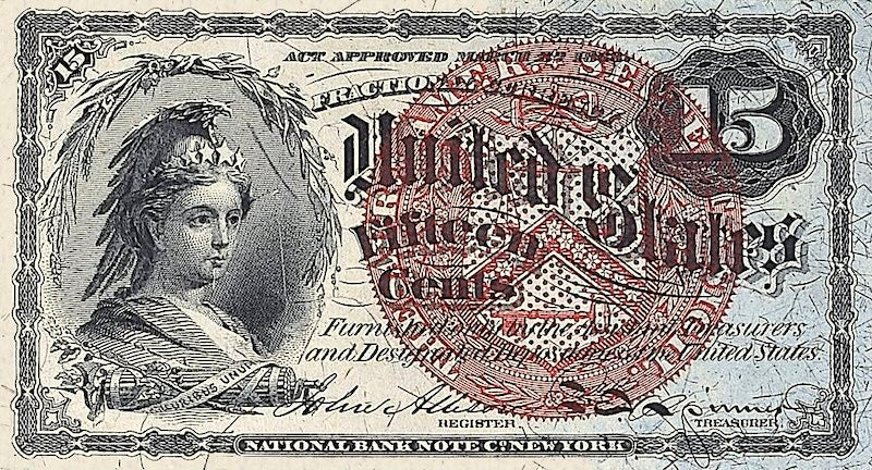 United States Fractional Currency Fourth Issue banknote, 15 Cents, 1863 (Fourth Issue), Pick P-116, UNC