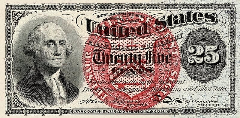 United States Fractional Currency Fourth Issue banknote, 25 Cents, 1863 (Fourth Issue), Pick P-118, UNC
