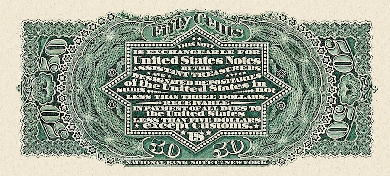 United States Fractional Currency Fourth Issue banknote, 50 Cents, 1863 (Fourth Issue), Pick P-119, UNC