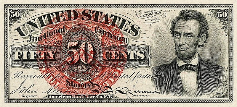 United States Fractional Currency Fourth Issue banknote, 50 Cents, 1863 (Fourth Issue), Pick P-119, UNC