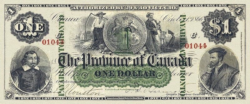 Province of Canada banknote, $1 Dollar, 1866, Pick P-1, UNC
