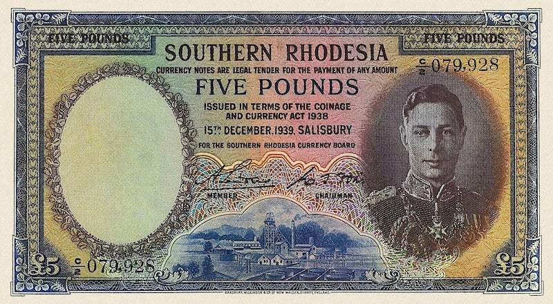 Southern Rhodesia banknotes, £5 Pounds, 1939, Pick P-11, UNC