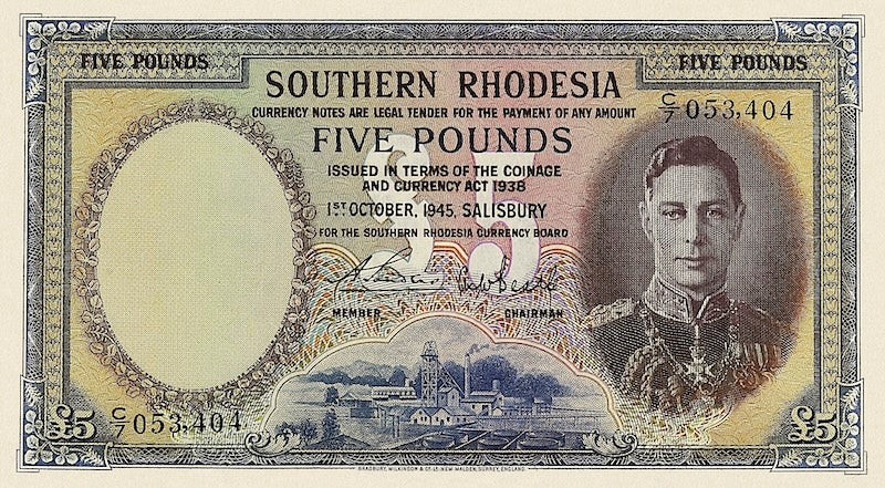 Southern Rhodesia banknotes, £5 Pounds, 1939, Pick P-11, UNC