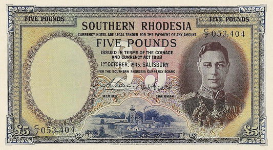 Southern Rhodesia banknotes, £5 Pounds, 1939, Pick P-11, UNC