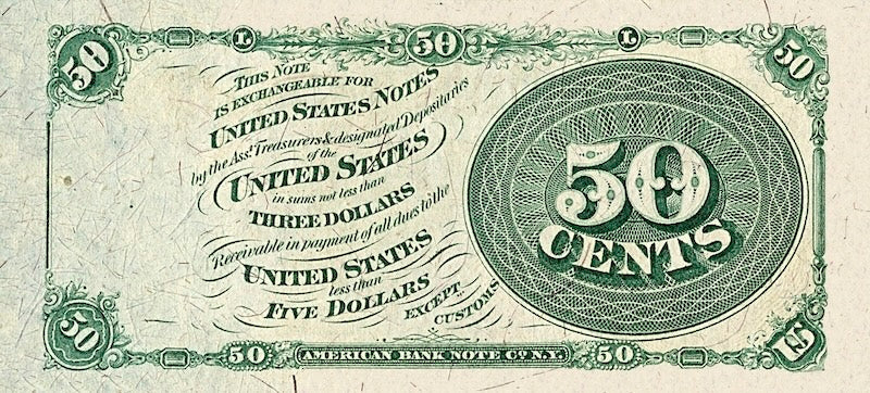 United States Fractional Currency Fourth Issue banknote, 50 Cents, 1863 (Fourth Issue), Pick P-120, UNC