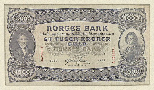 Norway banknotes, Norges Bank, 1000 Kroner, 1939, Pick P-12, UNC