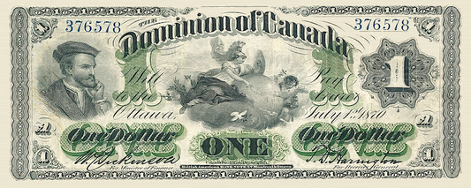 Dominion of Canada banknote, $1 Dollar, 1870, Pick P-12, UNC