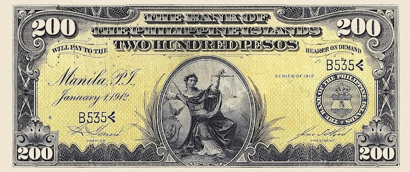 Philippine Islands banknote, 200 Pesos, 1912, Pick P-12, UNC