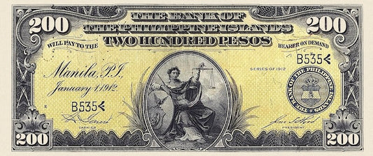 Philippine Islands banknote, 200 Pesos, 1912, Pick P-12, UNC