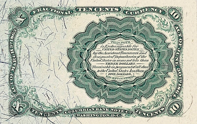 United States Fractional Currency Fifth Issue banknote, 10 Cents, 1874 (Fifth Issue), Pick P-122, UNC