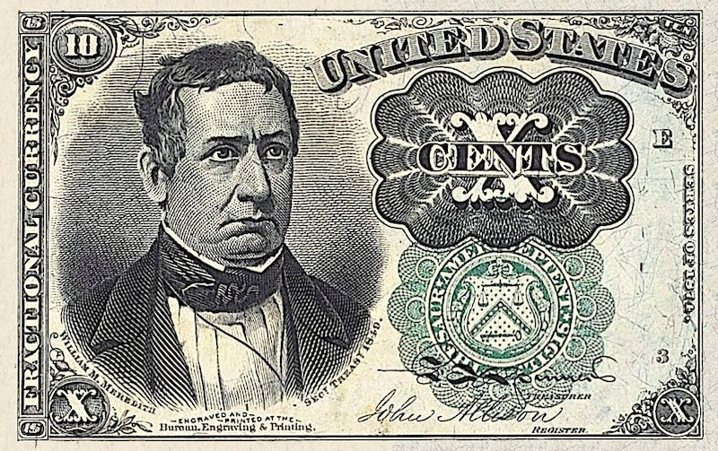 United States Fractional Currency Fifth Issue banknote, 10 Cents, 1874 (Fifth Issue), Pick P-122, UNC