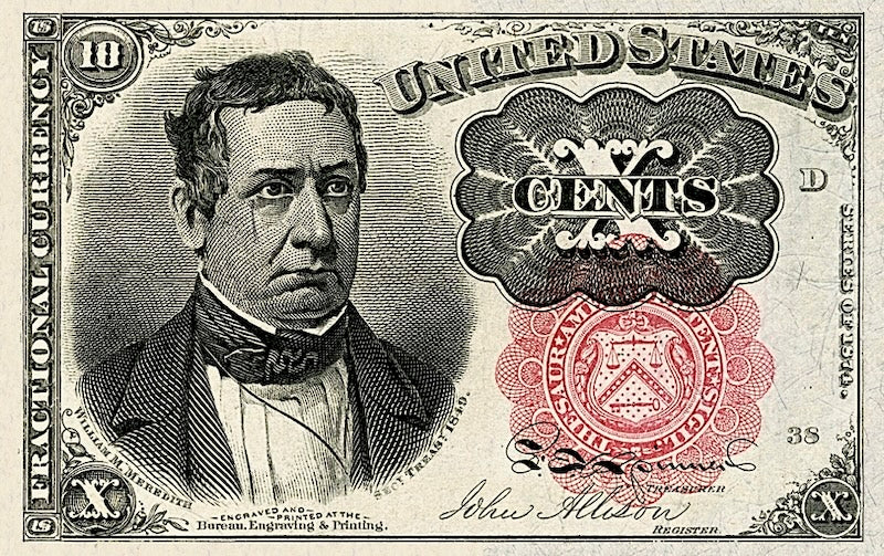 United States Fractional Currency Fifth Issue banknote, 10 Cents, 1874 (Fifth Issue), Pick P-122, UNC